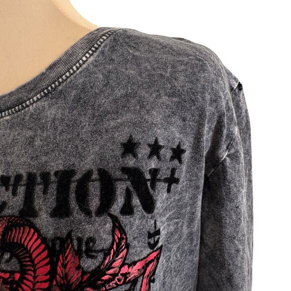 Vintage Y2K Affliction Braided Back Velvet Art Top Acid Wash Metal Rock Indie - Picture 12 of 12